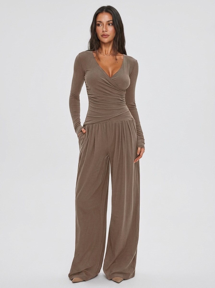Dorothea | Comfortable Long Sleeve Top and Wide Leg Pants Set