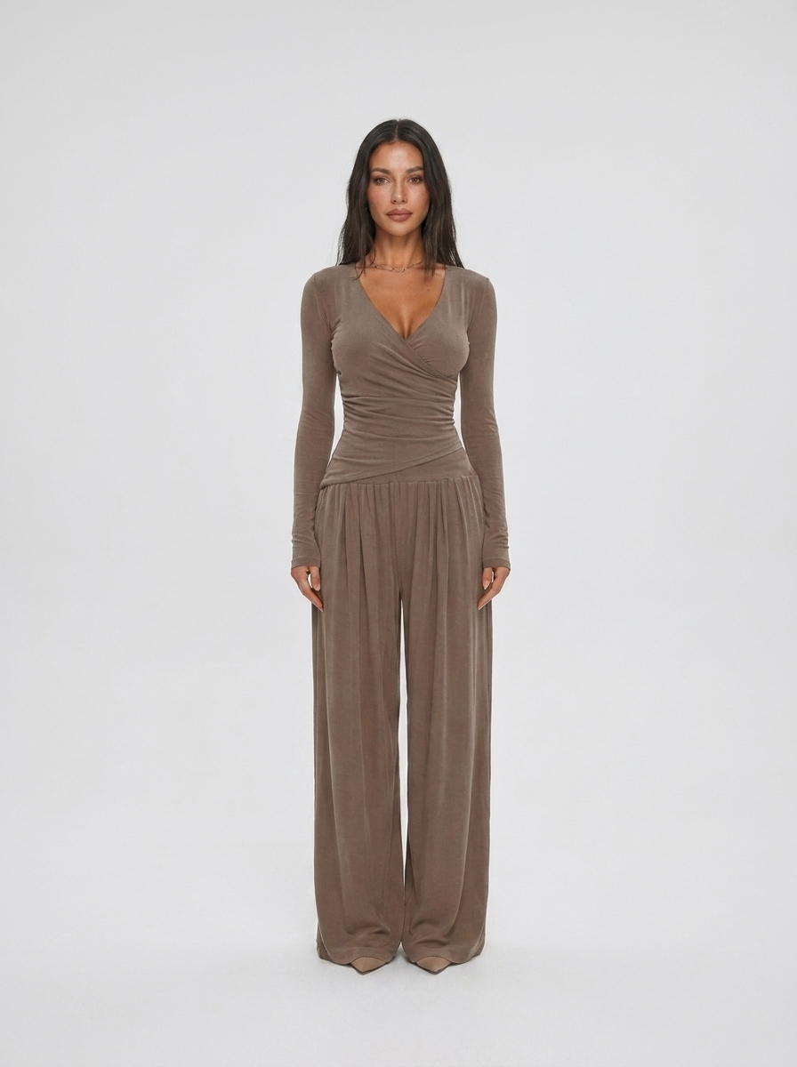 Dorothea | Comfortable Long Sleeve Top and Wide Leg Pants Set