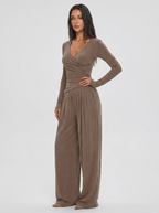 Dorothea | Comfortable Long Sleeve Top and Wide Leg Pants Set