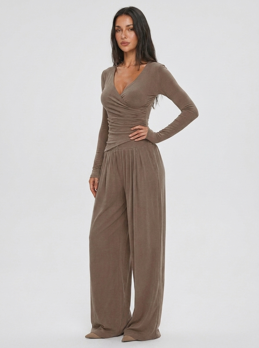 Dorothea | Comfortable Long Sleeve Top and Wide Leg Pants Set