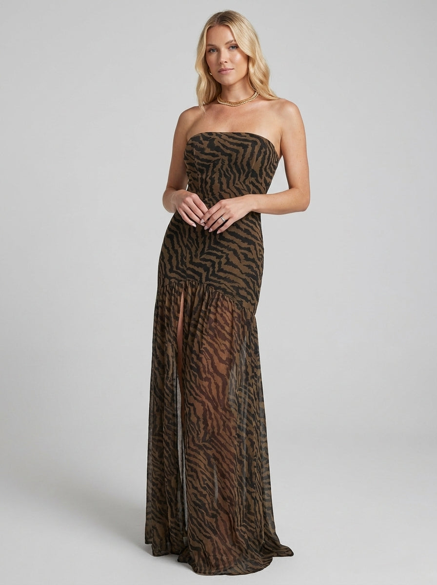 Hazel | Chic Zebra Print Maxi Cocktail Dress