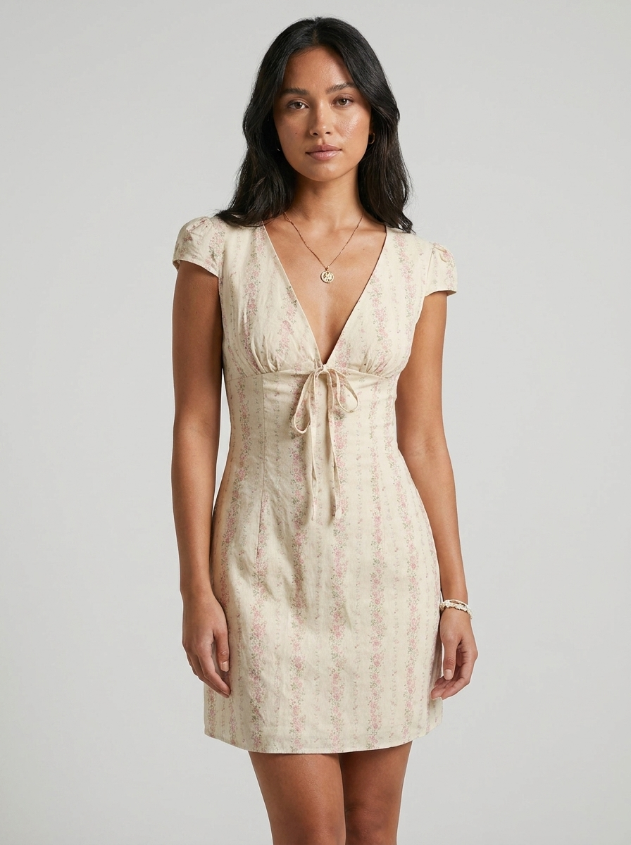 Kristine | Timeless Floral Tie-Front Mini Summer Dress