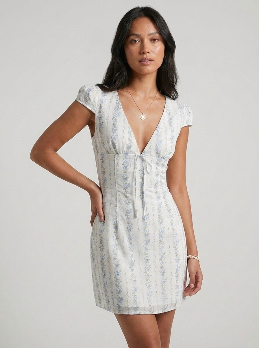 Kristine | Timeless Floral Tie-Front Mini Summer Dress