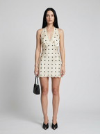 Lisa | Chic Polka Dot Halter Mini Dress with Lace Trim