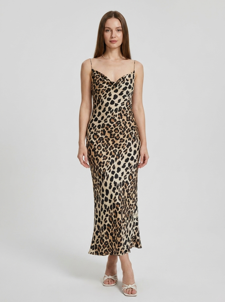 Lucinda |  GraciousLeopard Print Satin Maxi Dress