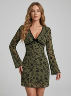 Alison | Sleek Floral Print Flare Sleeve Mini Dress