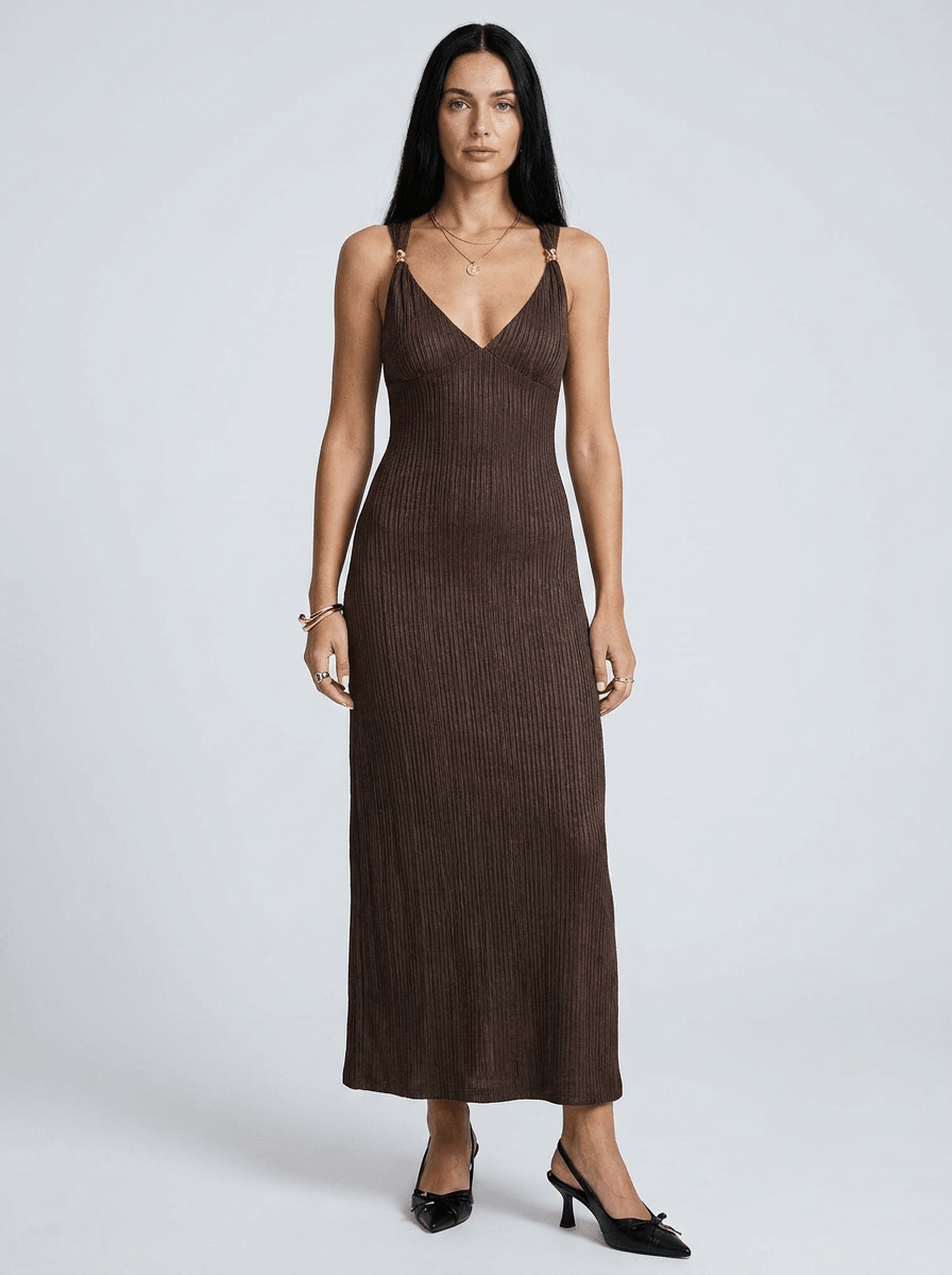 Alexandra | Effortless Sleeveless Ribbed Knit Midi Dress - HoneyvineDress
