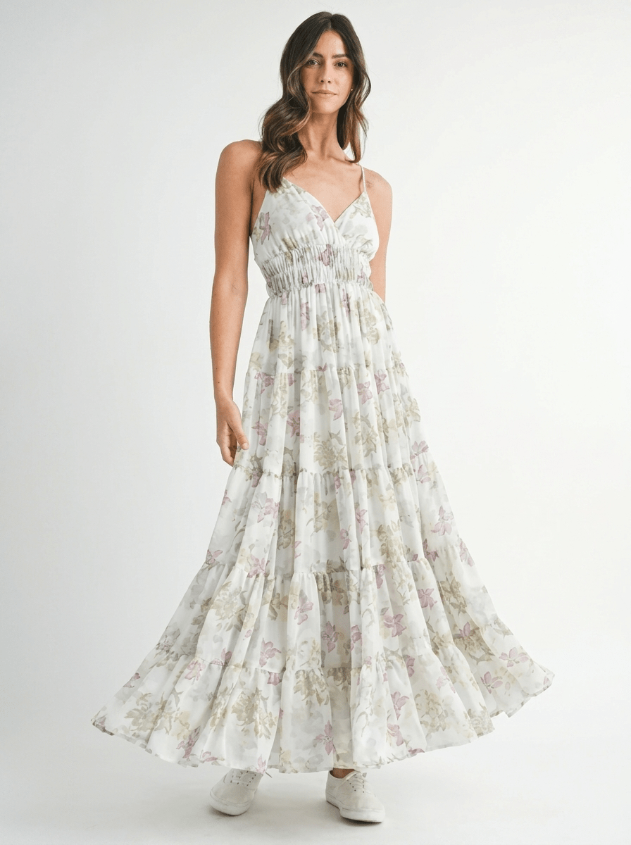 Lillian | Floral Holiday Garden Party Maxi Dress - HoneyvineDress
