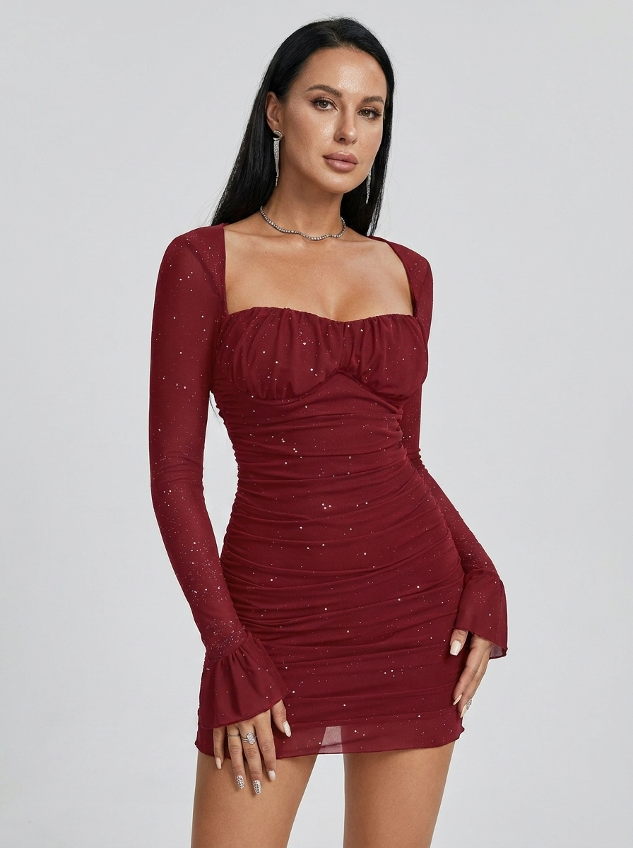 Hilary | Graceful Ruched Glitter Bodycon Mini Dress