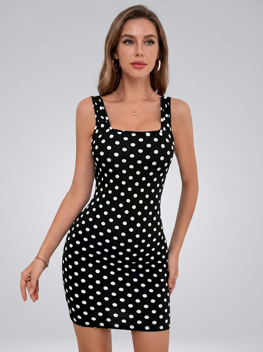 Rae | Polka Dot Square Neck Bodycon Dress