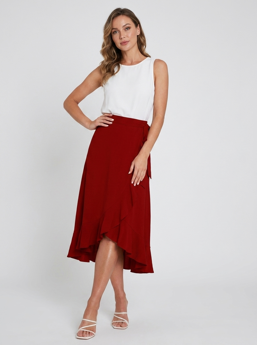 Miranda | Radiant Red Wrap Midi Skirt