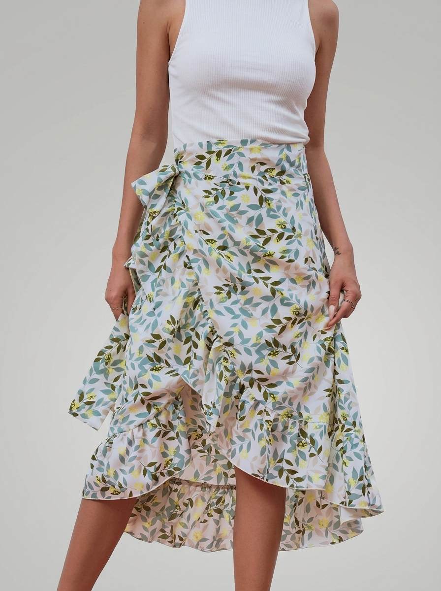 Miriam | Airy Floral Wrap Midi Skirt