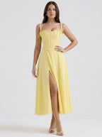 Olivia | Trendy Corset A-Line Slit Midi Cocktail Dress