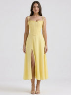 Olivia | Trendy Corset A-Line Slit Midi Cocktail Dress