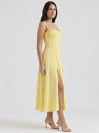 Olivia | Trendy Corset A-Line Slit Midi Cocktail Dress