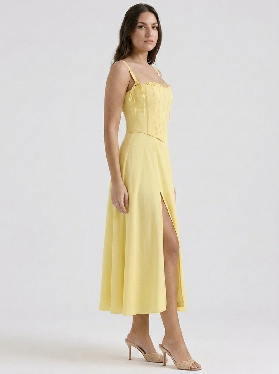 Olivia | Trendy Corset A-Line Slit Midi Cocktail Dress