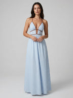 Nora | Eye-catching Striped Maxi Dress – Cutout Halter Summer Dress