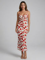 Penelope | Vintage Red Rose Floral Midi Summer Dress
