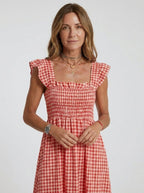 Gingham Smocked Ruffle Maxi Summer Dress - HoneyvineDress