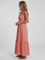 Gingham Smocked Ruffle Maxi Summer Dress - HoneyvineDress