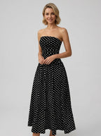 Mandy | Elegant Polka Dot Strapless Maxi Summer Dress - Honeyvine