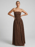 Mandy | Elegant Polka Dot Strapless Maxi Summer Dress - Honeyvine
