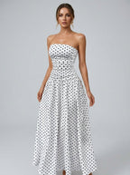 Mandy | Elegant Polka Dot Strapless Maxi Summer Dress - Honeyvine