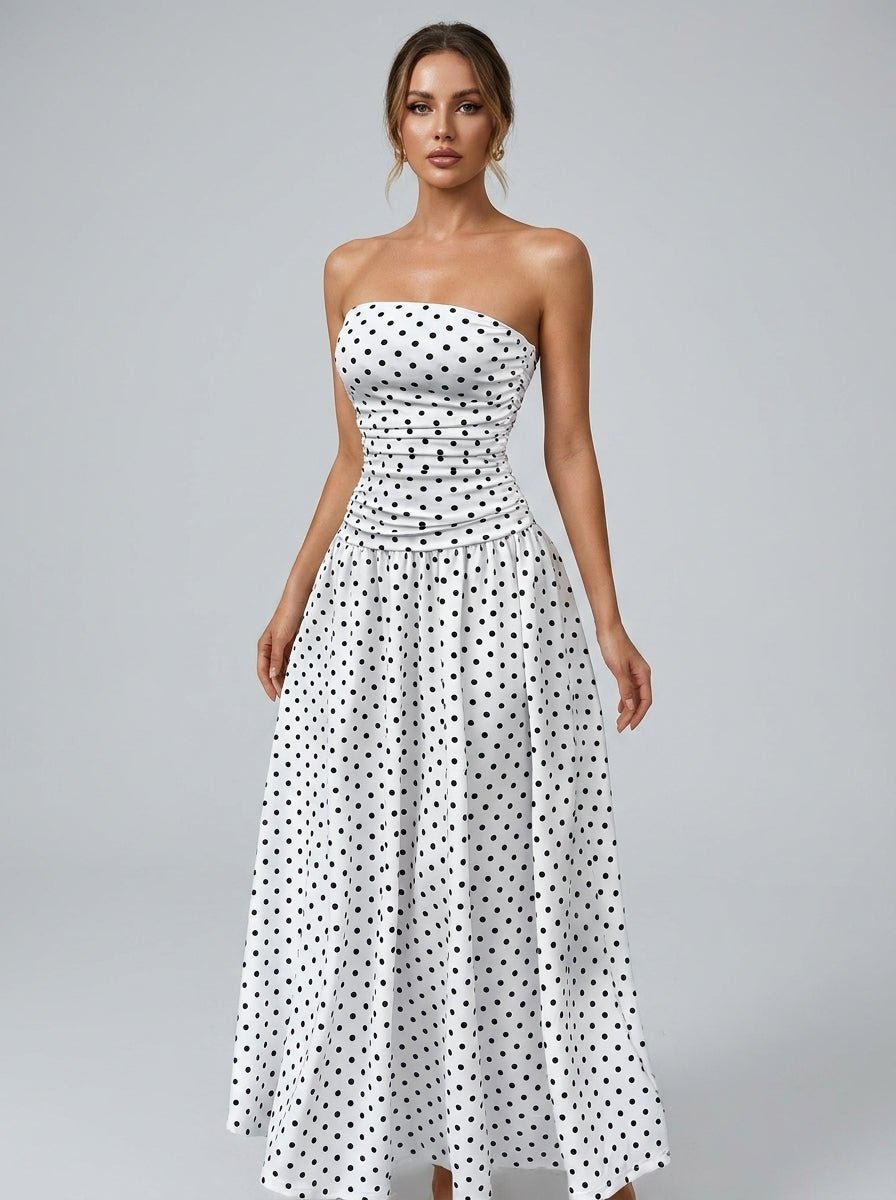 Mandy | Elegant Polka Dot Strapless Maxi Summer Dress