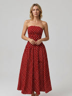 Mandy | Elegant Polka Dot Strapless Maxi Summer Dress - Honeyvine
