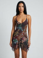 Lucia | Elegant Sheer Floral Print Mini Party Dress - HoneyvineDress
