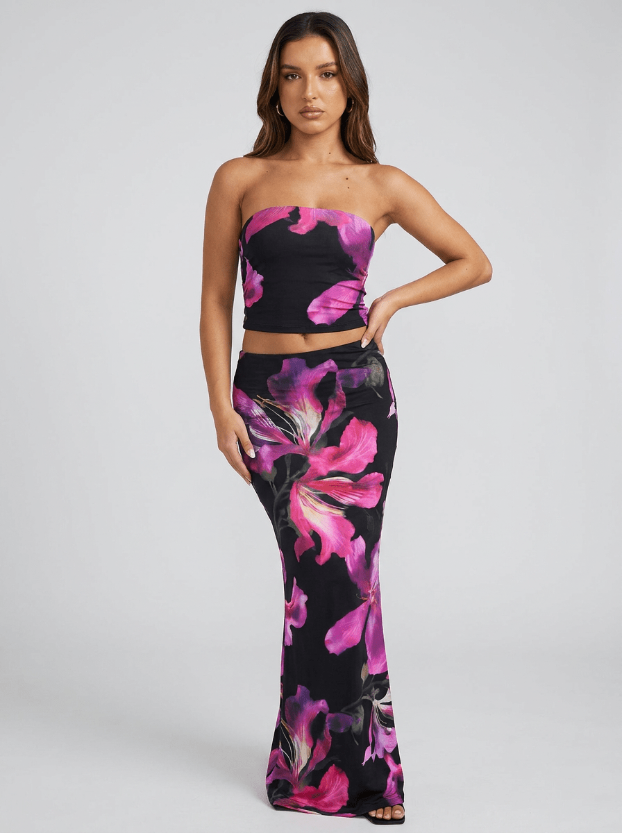 Seraphina | Printed Tube Top and Skirt Set – Chic Vacation Outfit