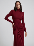Tatiana | Elegant Turtleneck Tie Waist Maxi Dress - HoneyvineDress