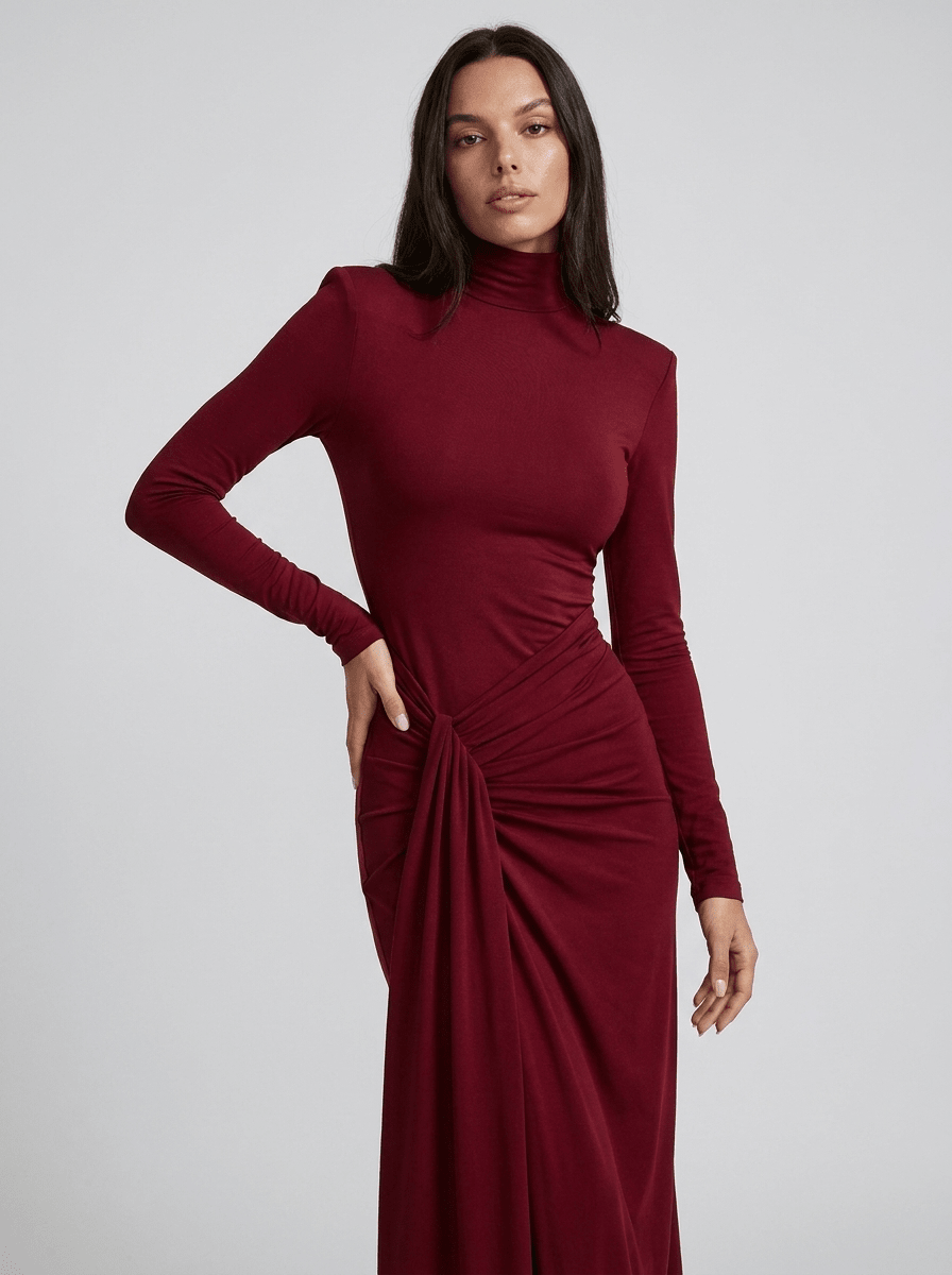 Tatiana | Elegant Turtleneck Tie Waist Maxi Dress