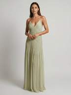 Vivia | Elegant Pleated Sheer Maxi Cami Dress - HoneyvineDress