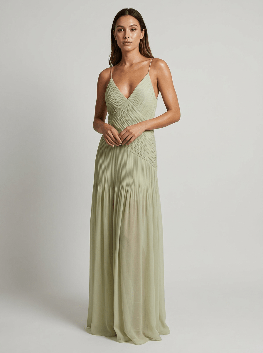 Vivia | Elegant Pleated Sheer Maxi Cami Dress - HoneyvineDress