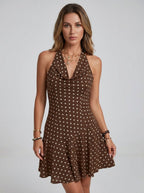 Livia | Flirty Brown Polka Dot Mini Vacation Dress - HoneyvineDress