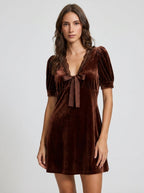 Amara | Romantic Velvet Lace Babydoll Mini Dress - HoneyvineDress