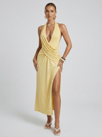 Alba | Glamorous High Slit Backless Vacation Maxi Dress - HoneyvineDress