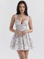 Aria | Romantic Floral Corset Mini Party Dress - HoneyvineDress