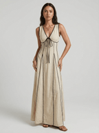 Noelle | Chic V-Neck Linen Look Maxi Dress - HoneyvineDress