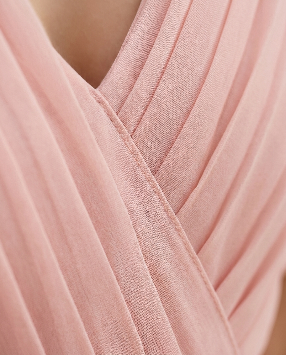 Delphine Chiffon V-Neck Flutter Sleeve Gown - Blush Pink, fabric detail