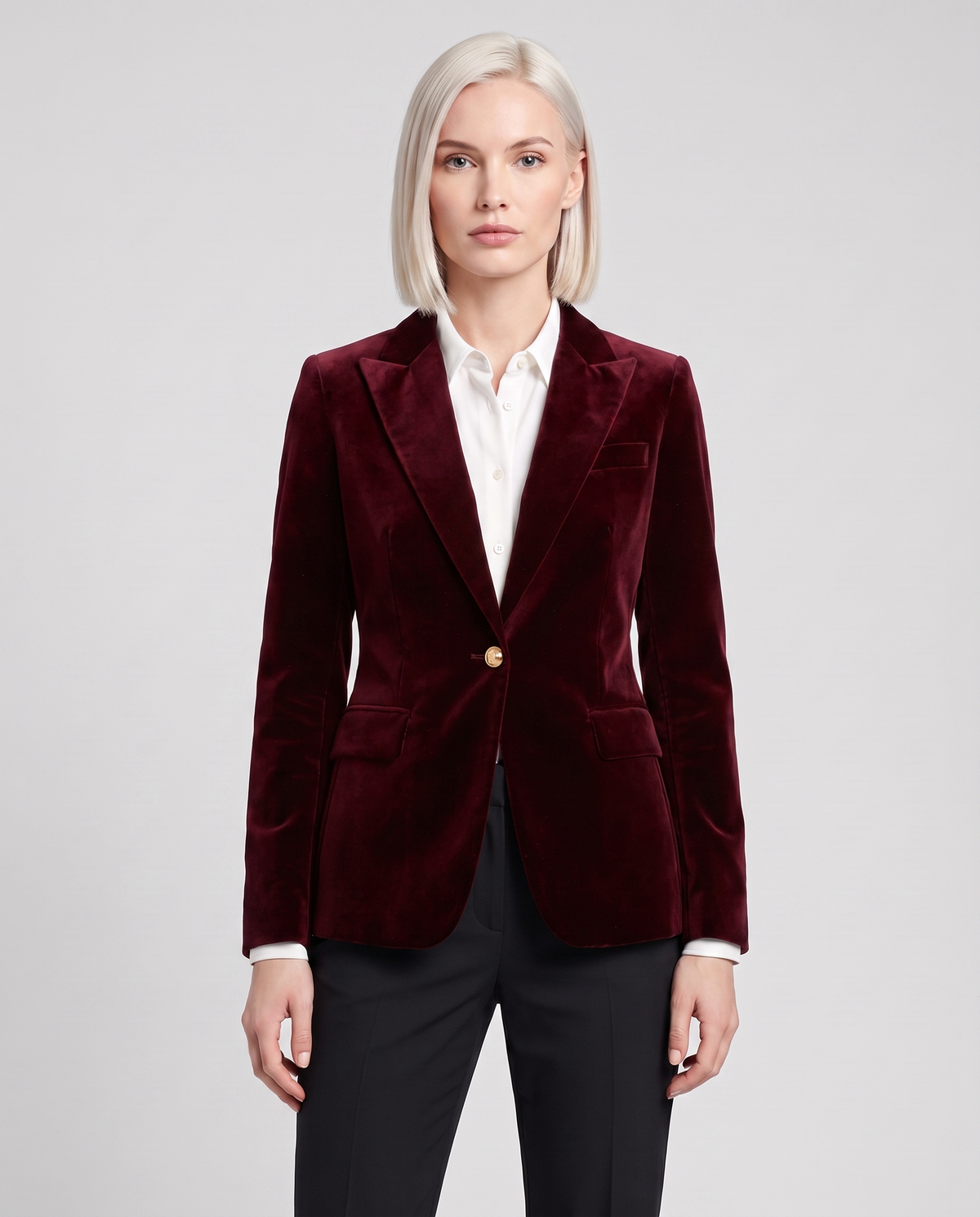 Deborah Classic One Button Blazer - Burgundy - front