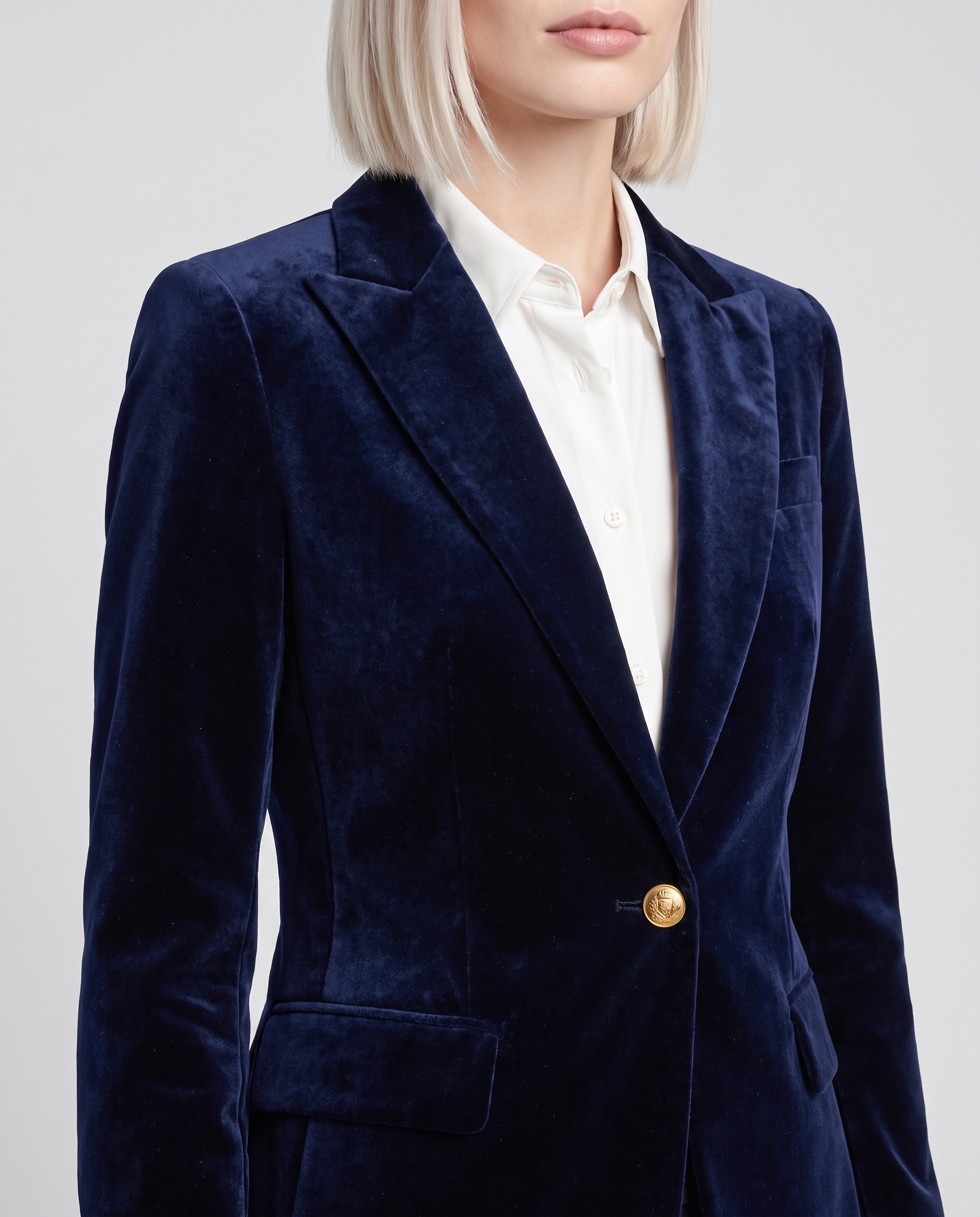 Deborah Classic One Button Blazer - Navy - detail