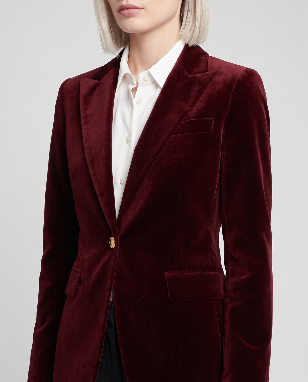 Deborah Classic One Button Blazer - Burgundy - detail