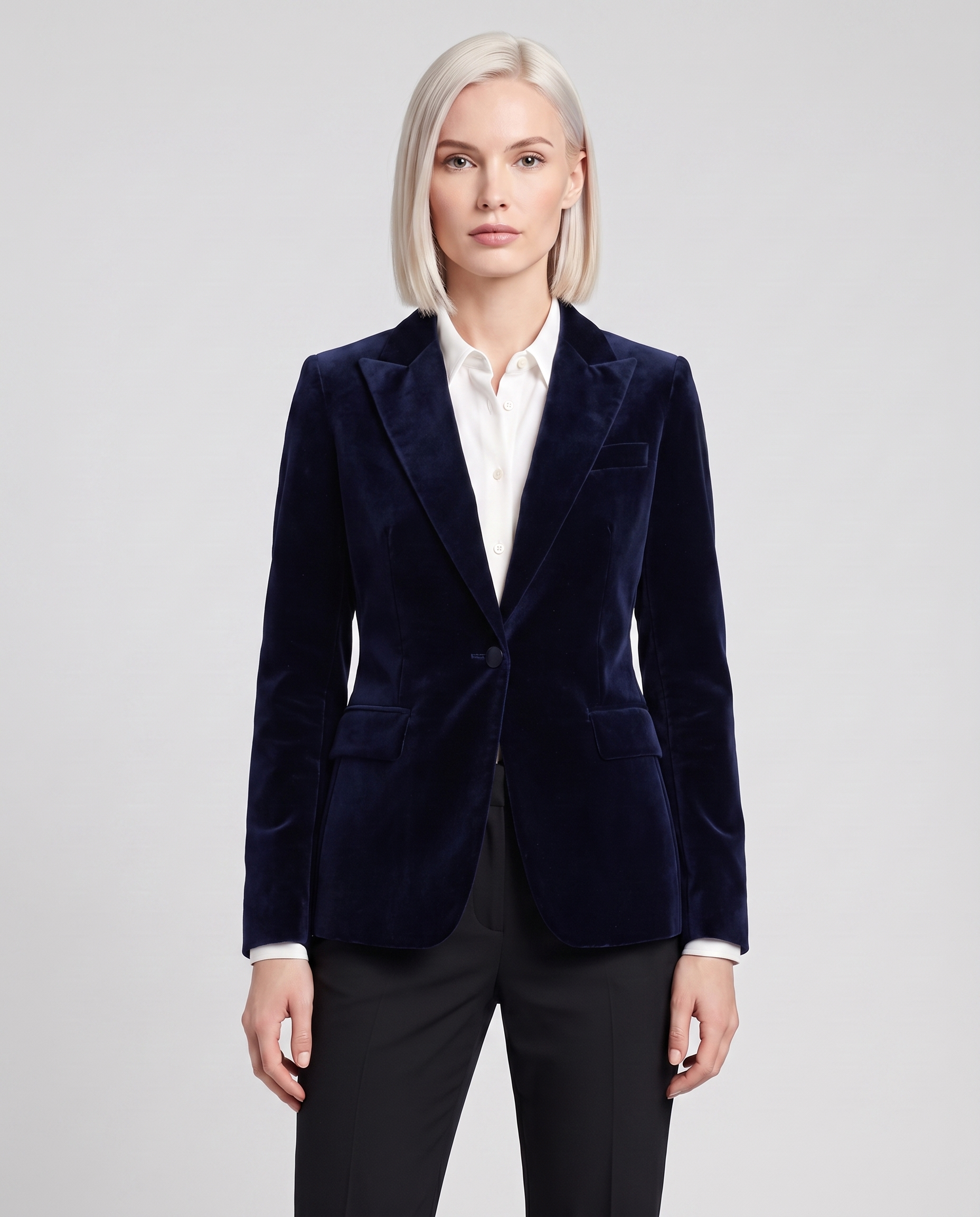 Deborah Classic One Button Blazer - Navy - front