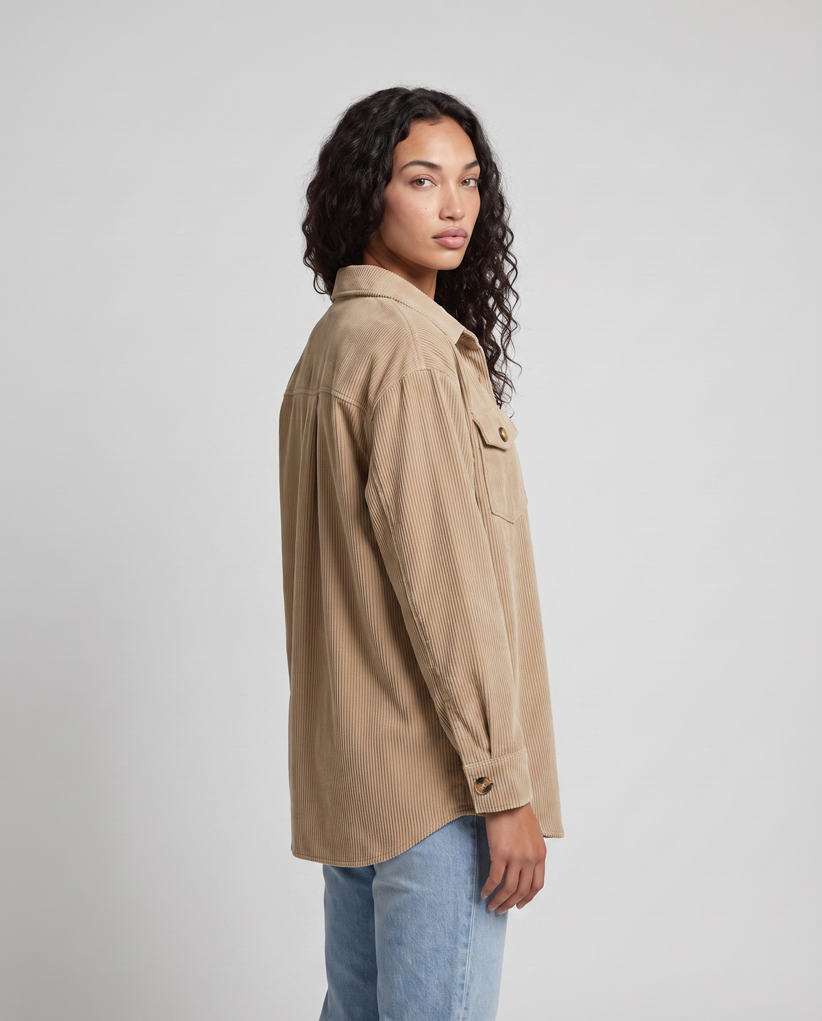 Eden Cozy Casual Corduroy Jacket - Khaki - side