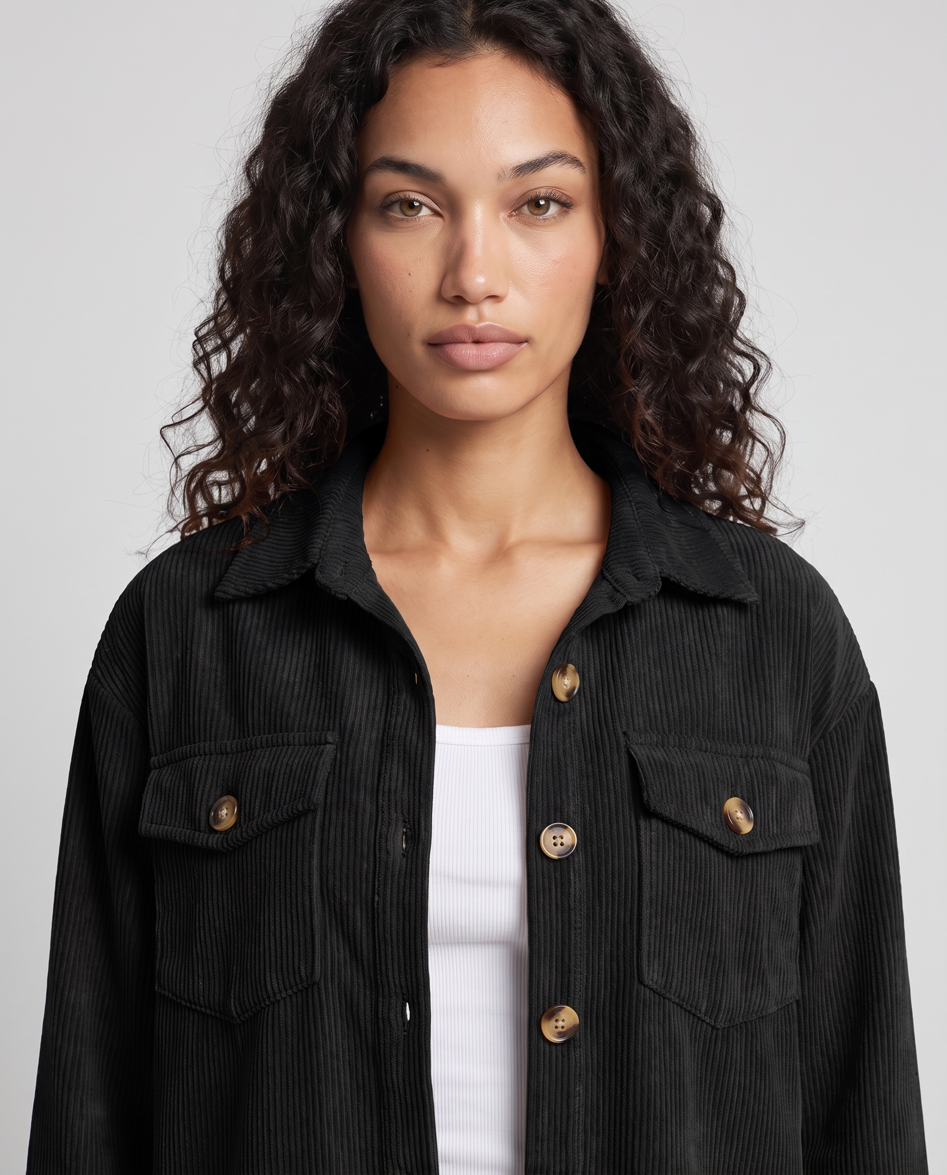Eden Cozy Casual Corduroy Jacket - Black - detail