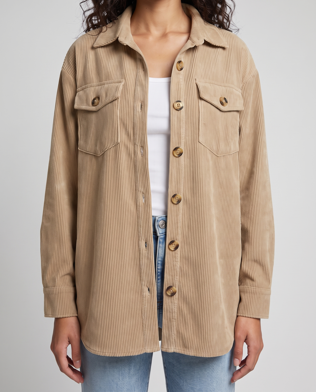 Eden Cozy Casual Corduroy Jacket - Khaki - detail