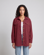 Eden Cozy Casual Corduroy Jacket - Wine Red - front