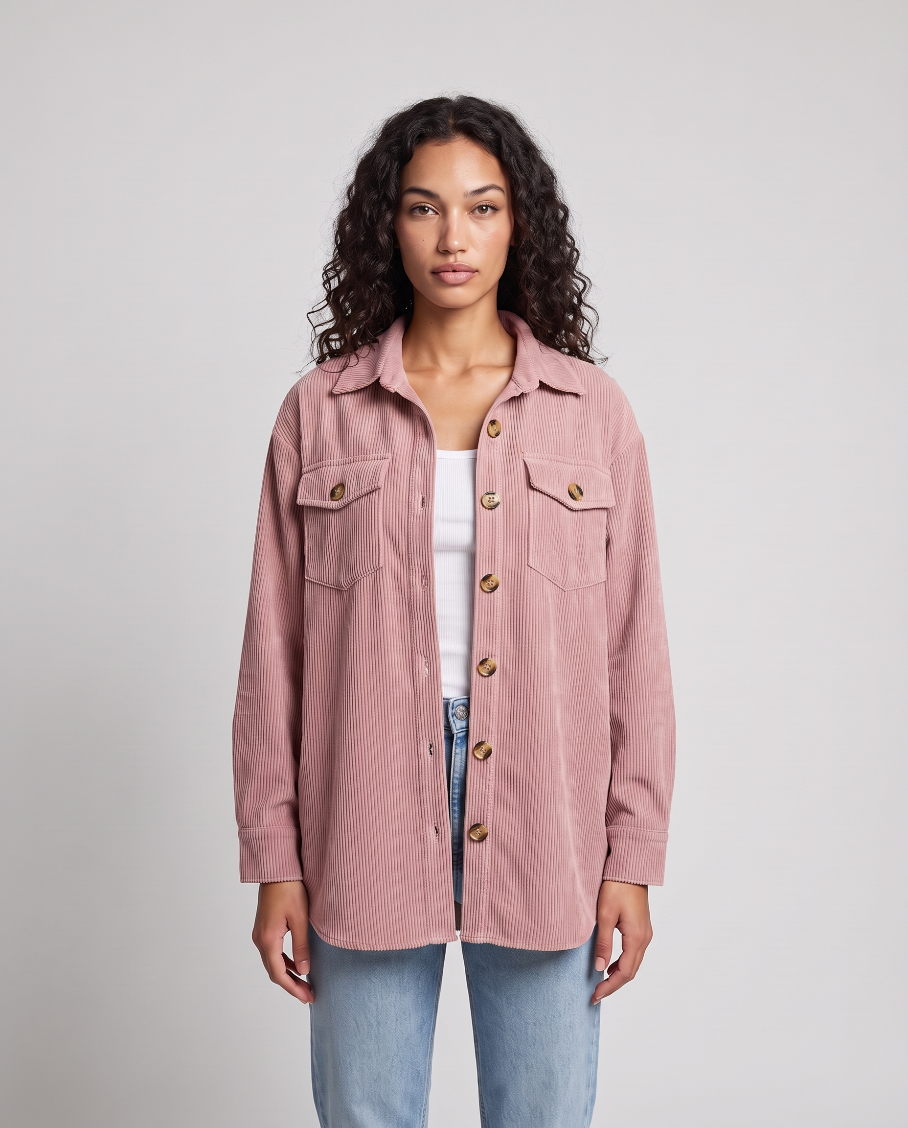 Eden Cozy Casual Corduroy Jacket - Pink - front